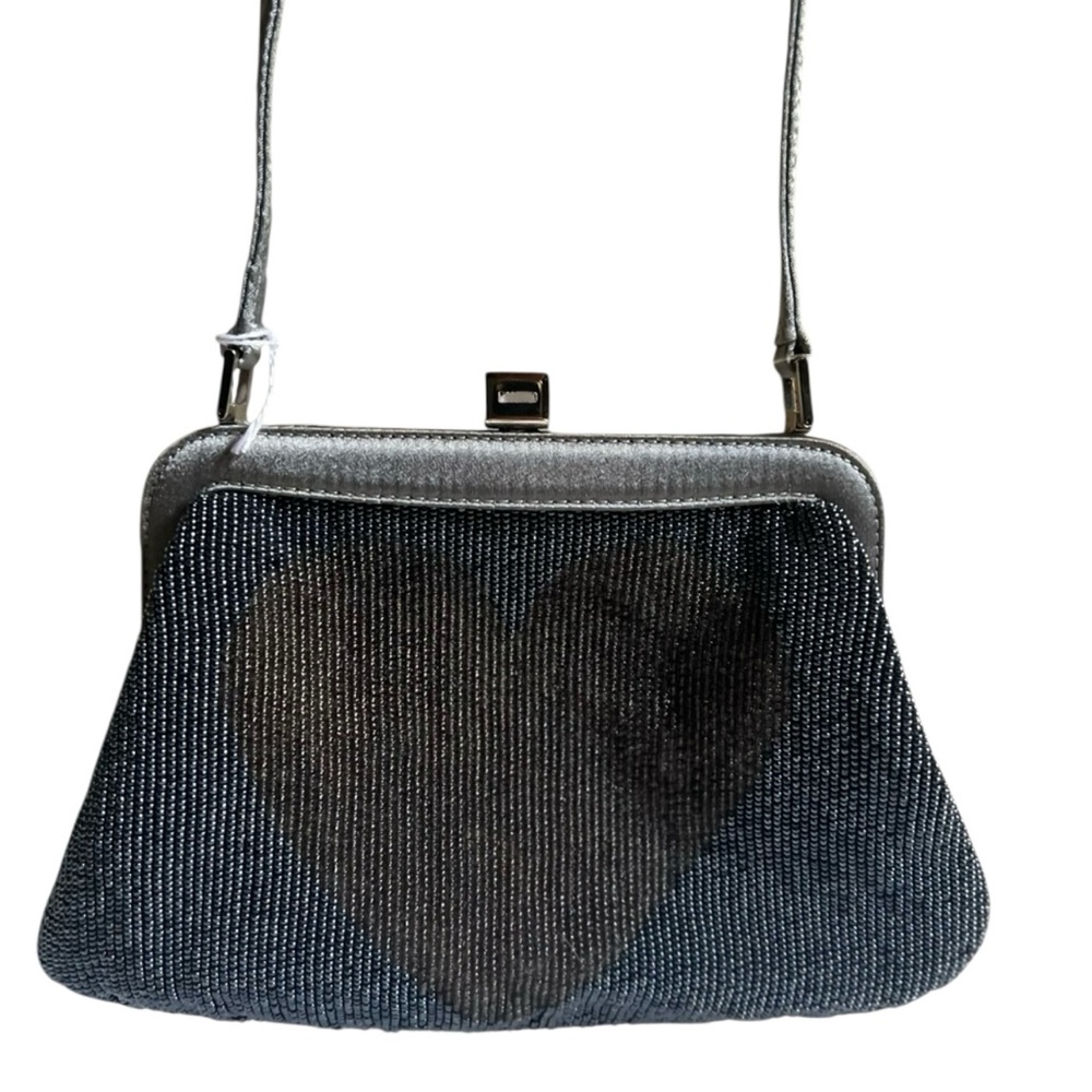 Moschino NWT Authentic RARE Vintage Beaded Black & Gray Fringe Evening Handbag